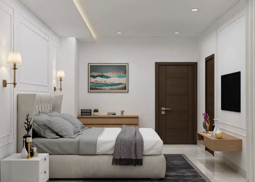 Plafon Triplek Finishing Cat Putih di Kamar Tidur Sederhana